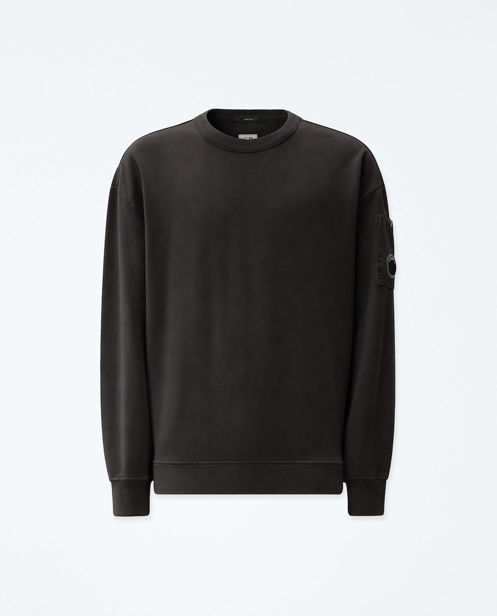 C.P. COMPANY BRUSHED AND EMERIZED DIAGONAL FLEECE MIXED BOXY LENS CREWNECK