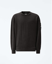 C.P. COMPANY BRUSHED AND EMERIZED DIAGONAL FLEECE MIXED BOXY LENS CREWNECK